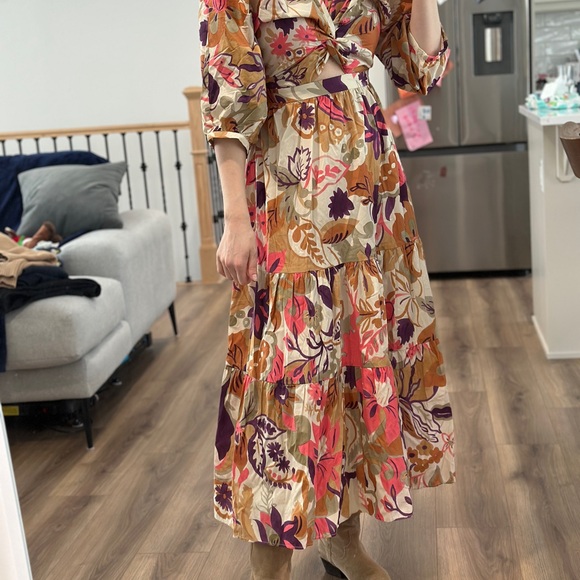 Zara Dresses & Skirts - Zara Floral Long Sleeve Dress - Pink, Purple, Orange